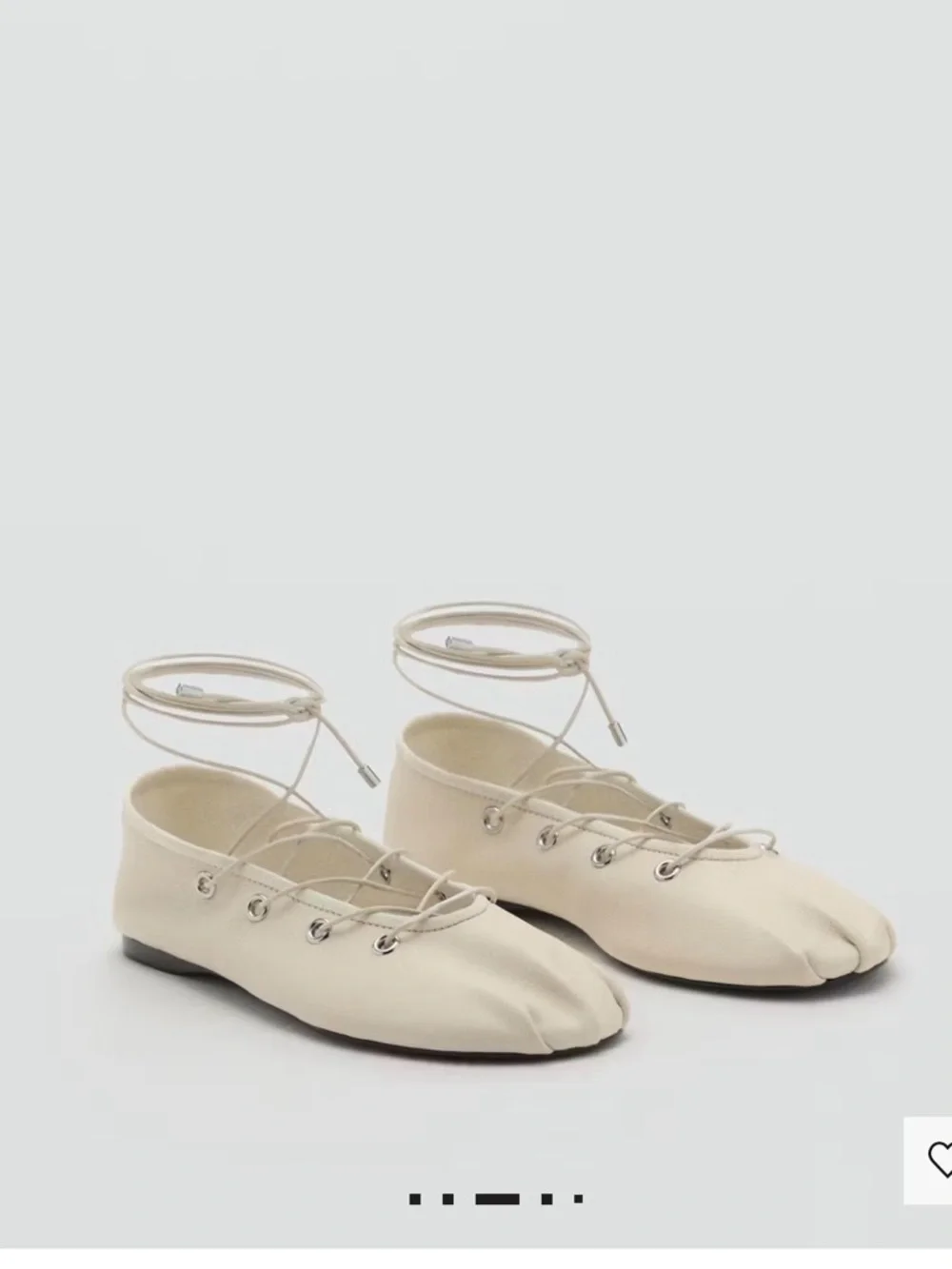 Mango Cream Lace-Up Split-Toe Ballet Flats with Ankle Wrap